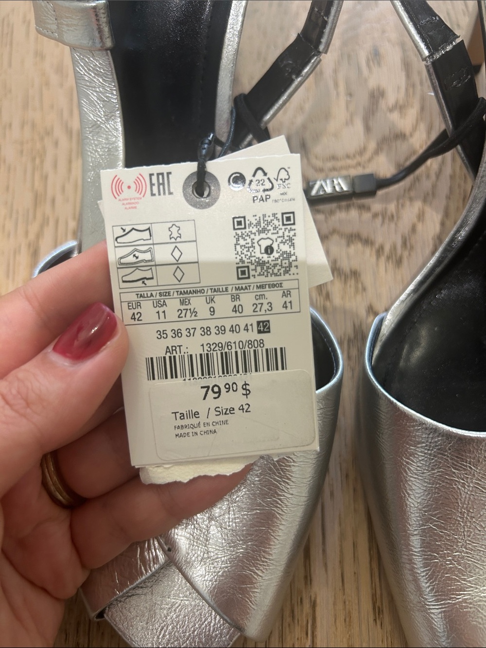 NWT ZARA Metallic Silver Peep-Toe Slingback Heels - Picture 2 of 2